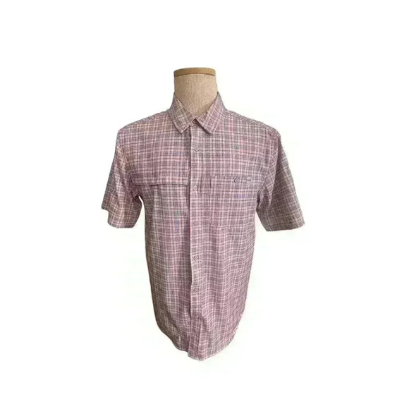 Field & Stream Men's Short Sleeve Button Up Shirt Sz M Pink&gray (A14) - Picture 1 of 3